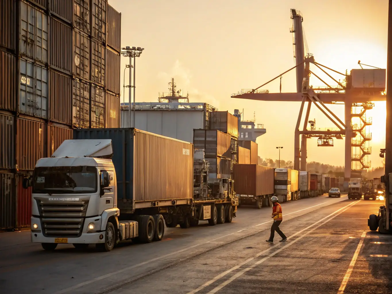 A modern refrigerated container being loaded onto a freight truck at a Malaysian port, highlighting temperature-controlled logistics.